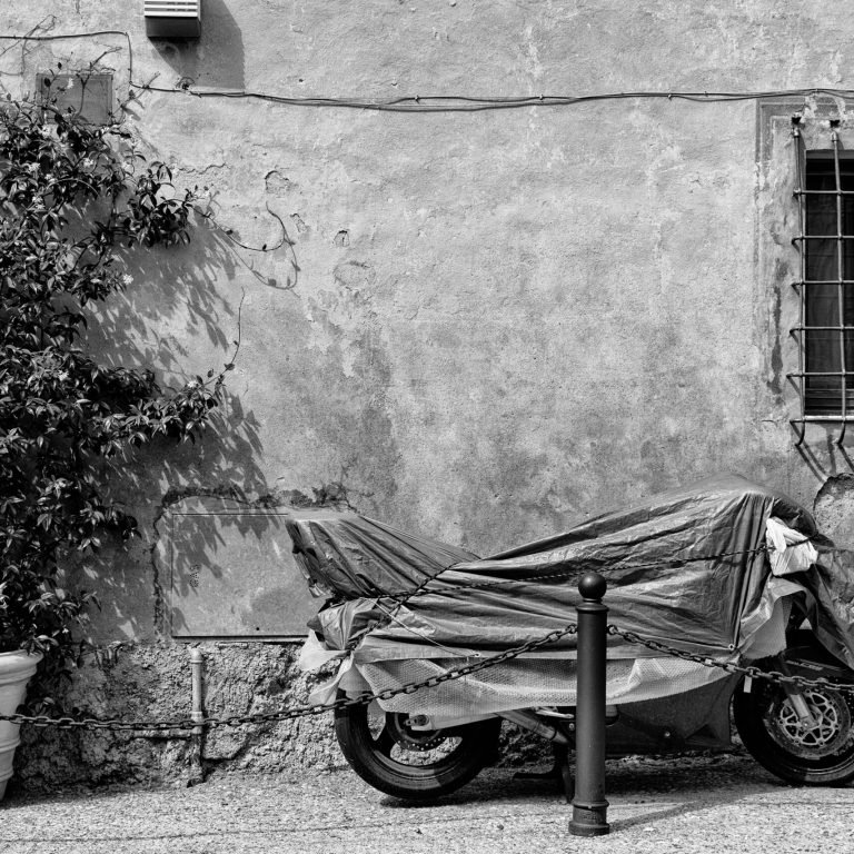 grayscale photo of motorcycle